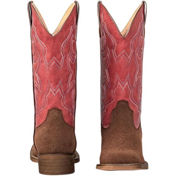 Square Toe Two-Tone Red Cowboy BootsCowgirl Western Riding Boots for Women - Picture 2 of 6